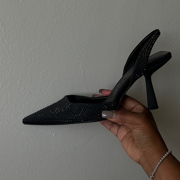 Zara Black pointed toe slingback heels with rhinestone detail Size 9 - Picture 3 of 9